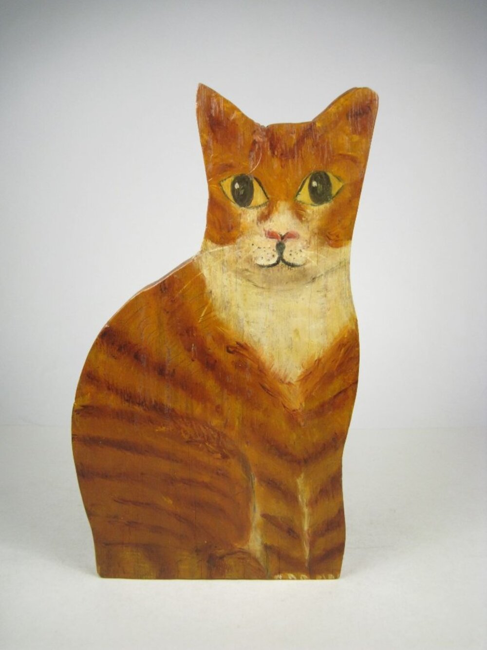 Painted Wooden Cat Figurine EEM Vintage 1985 Tabby Feline Figurine Folk